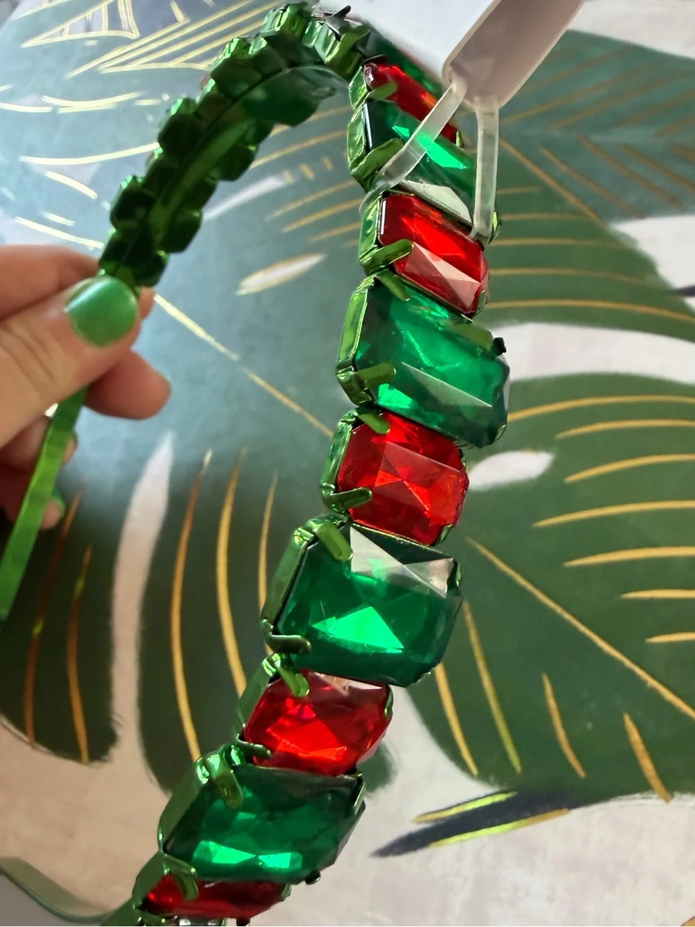 Claire’s Christmas Red & Green Rhinestone Gem Headband NWT Holiday